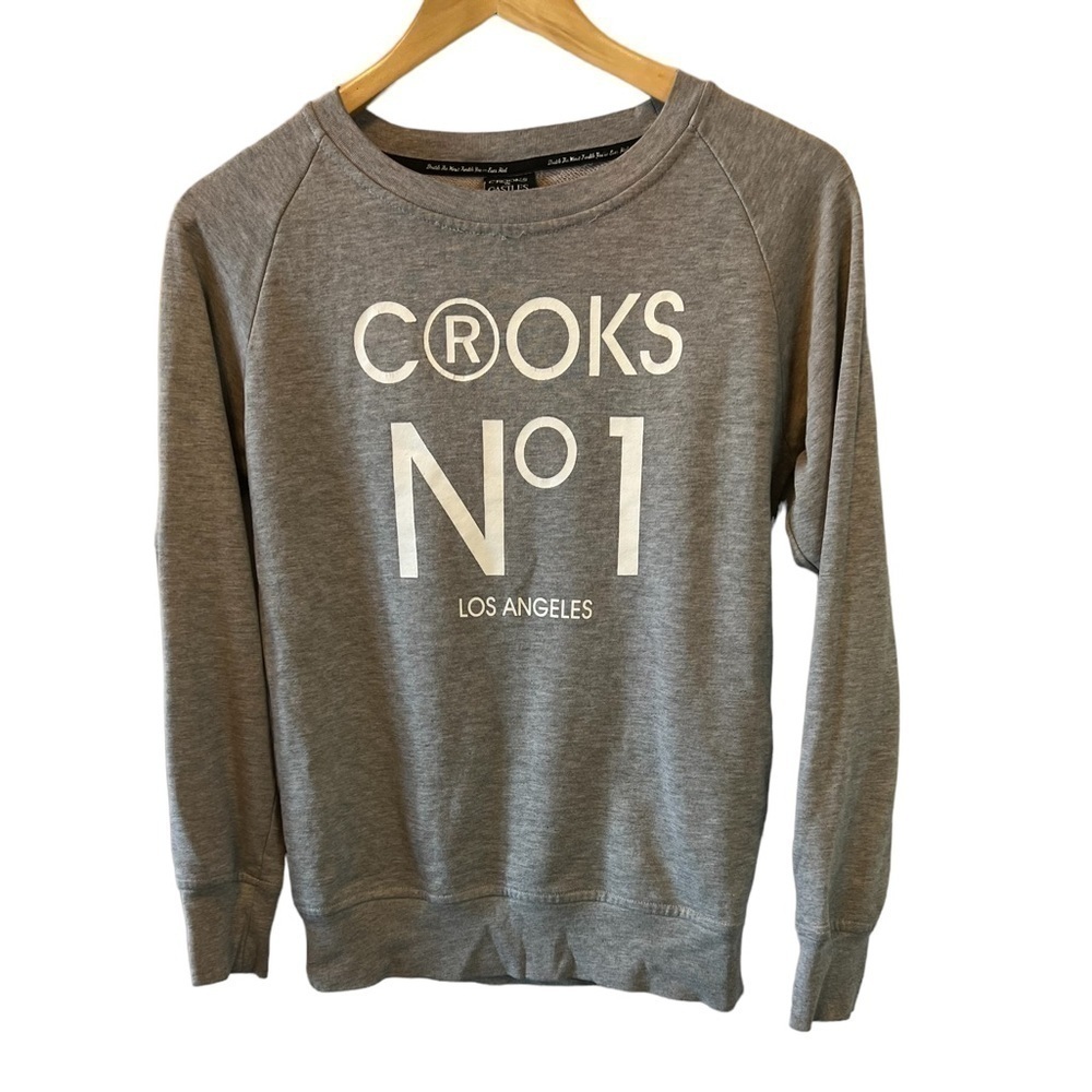 CROOKS & CASTLES Grey Pullover Graphic Print Casual Long Sleeve Sweatshirt M